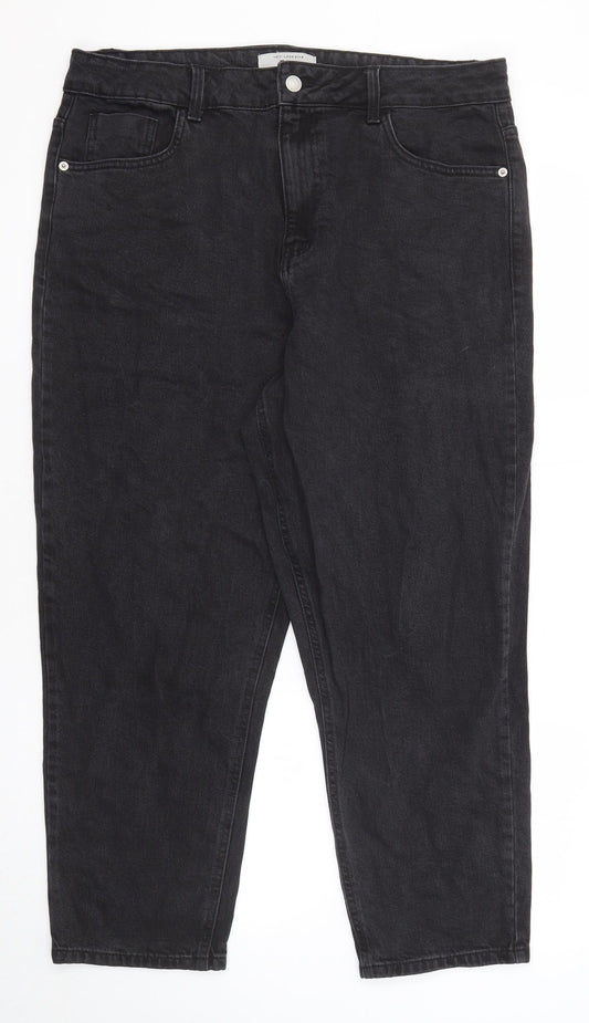 New Look Womens Black Cotton Straight Jeans Size 16 Regular Zip
