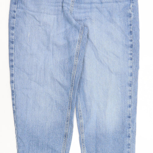 Marks and Spencer Womens Blue Cotton Mom Jeans Size 12 Regular Zip