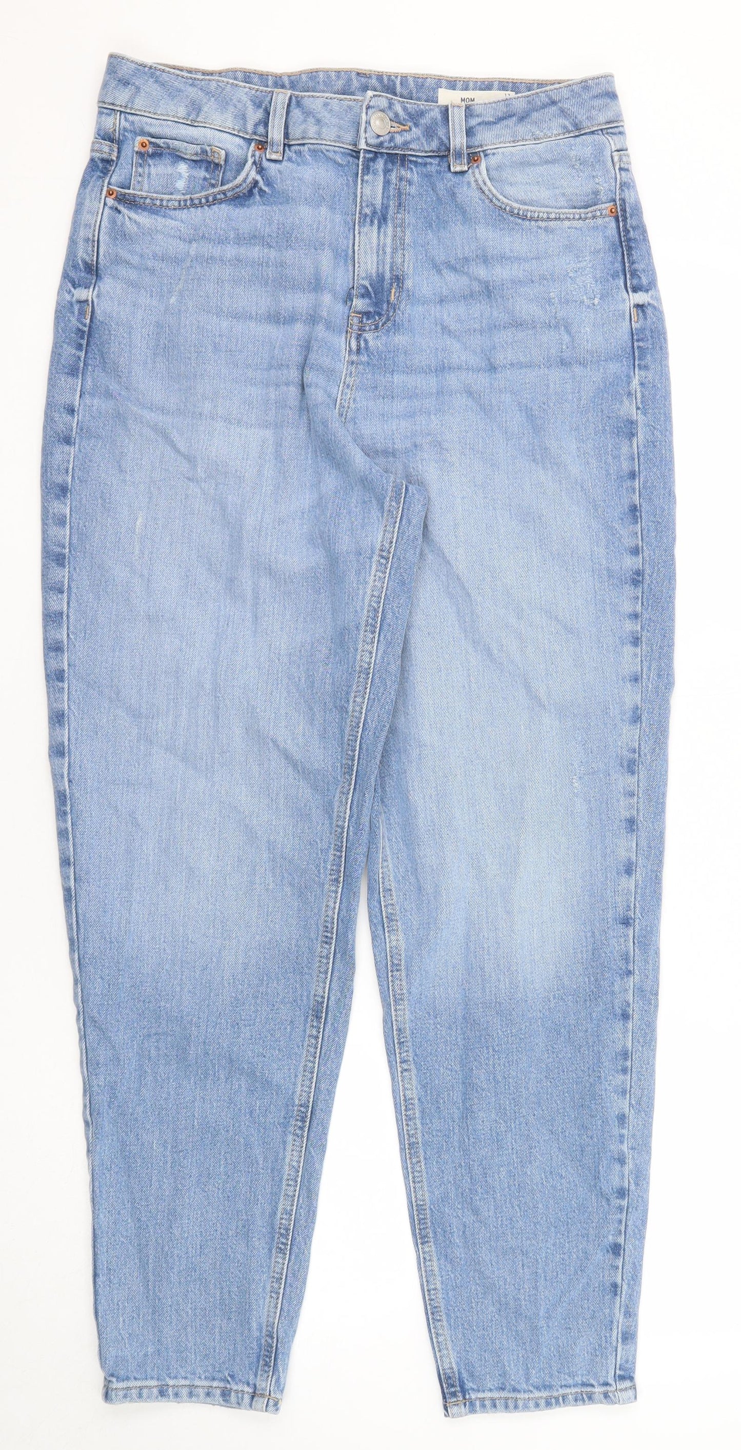 Marks and Spencer Womens Blue Cotton Mom Jeans Size 12 Regular Zip