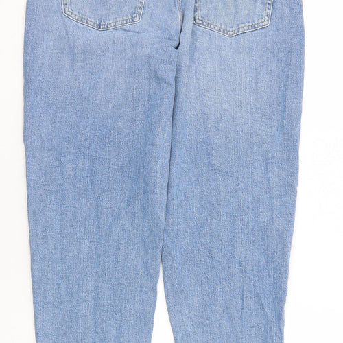 Marks and Spencer Womens Blue Cotton Mom Jeans Size 12 Regular Zip