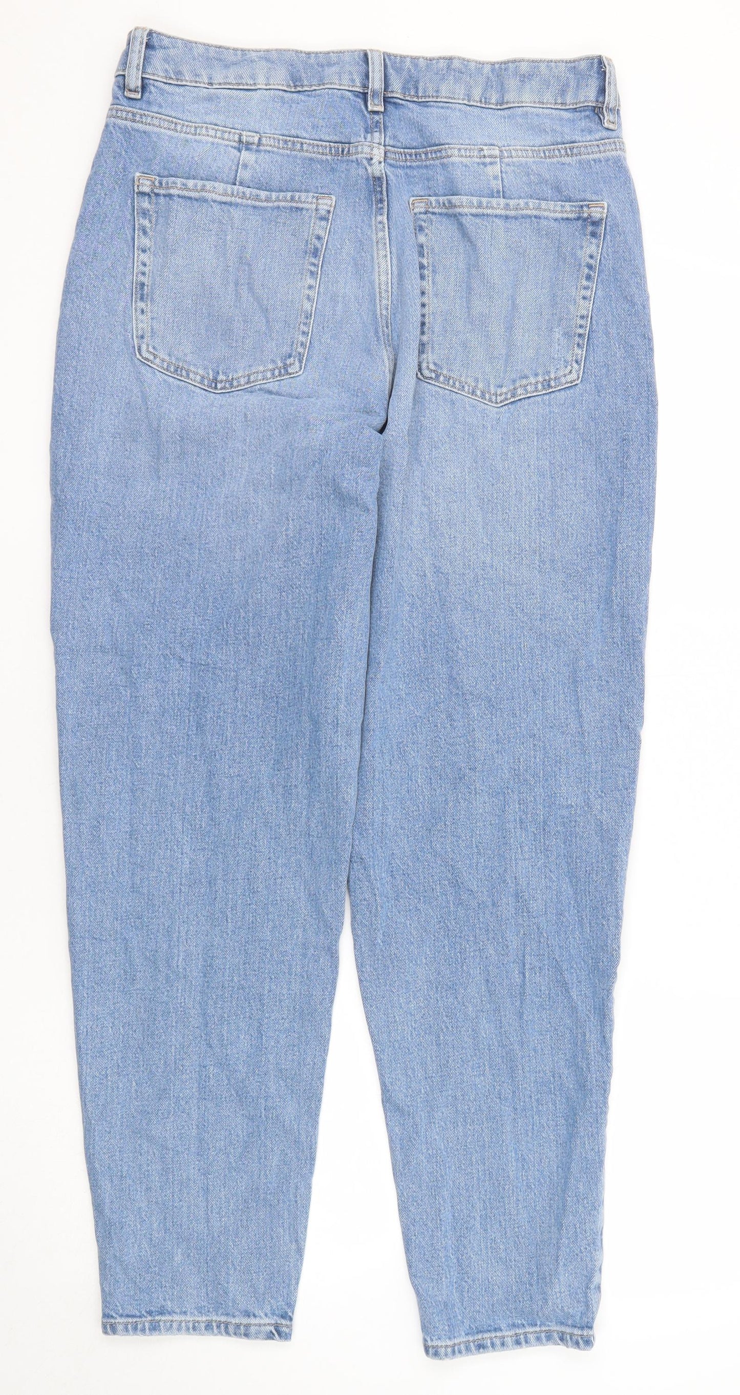 Marks and Spencer Womens Blue Cotton Mom Jeans Size 12 Regular Zip