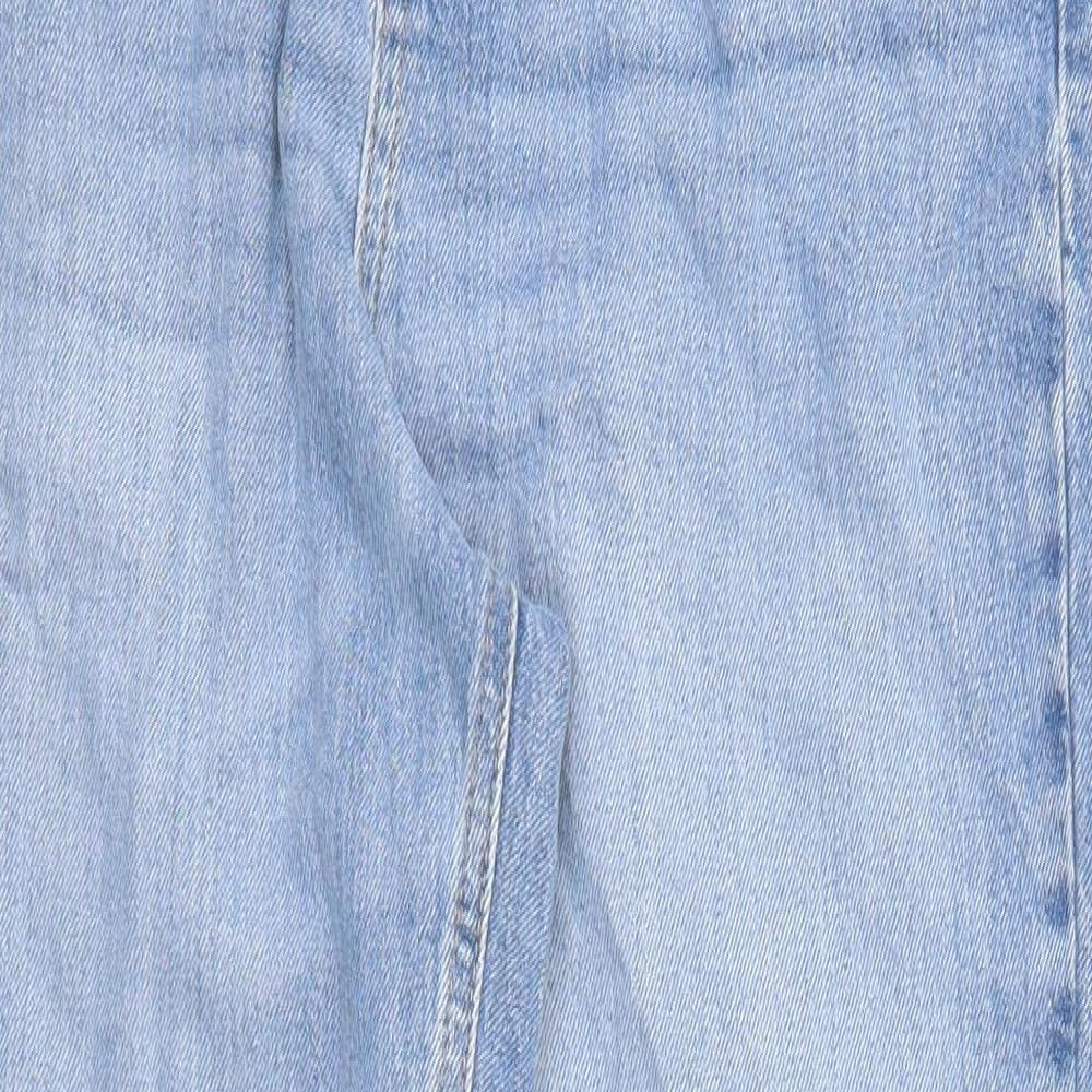 Marks and Spencer Womens Blue Cotton Mom Jeans Size 12 Regular Zip