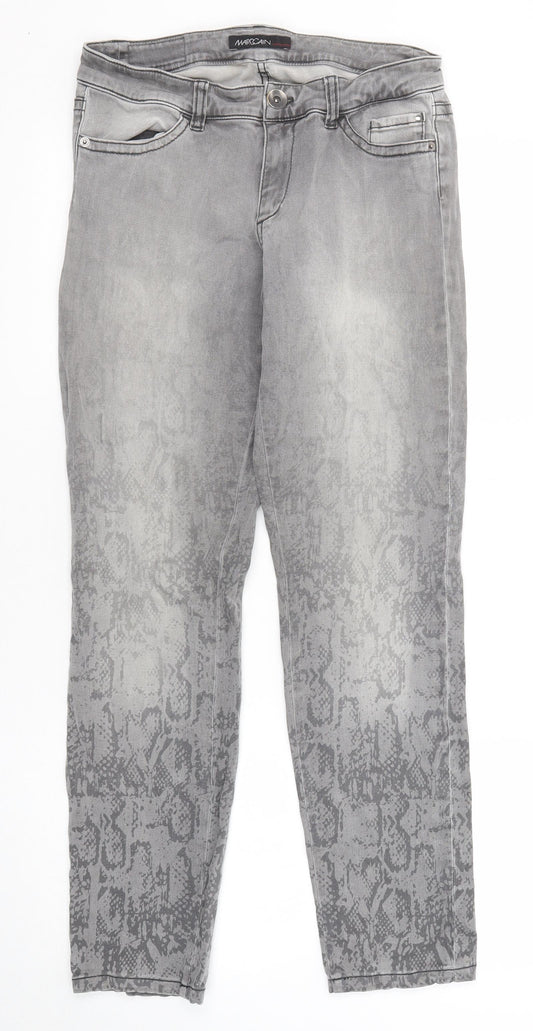 Marc Cain Womens Grey Animal Print Cotton Straight Jeans Size 27 in Regular Zip - Snakeskin pattern