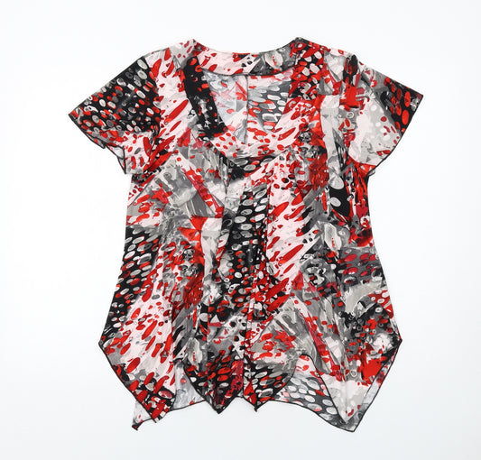 Saloos Womens Red Geometric Polyester Basic Blouse Size M V-Neck - Asymmetric