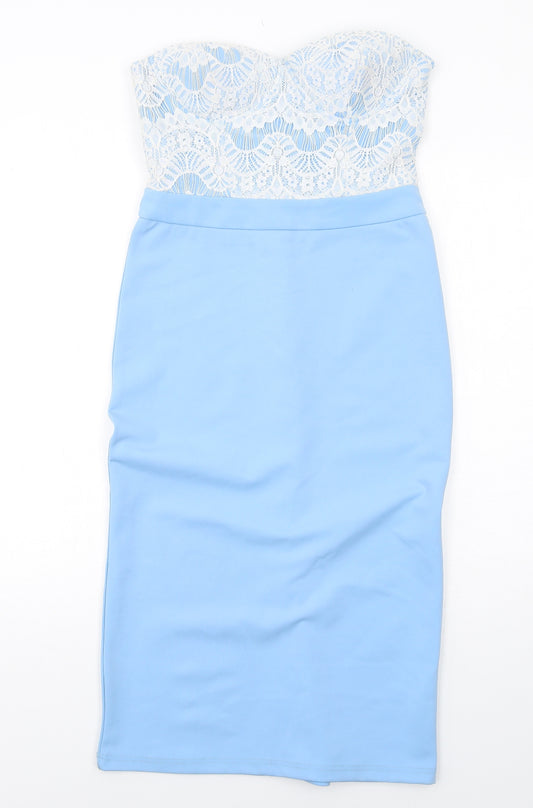 Rare London Womens Blue Cotton Pencil Dress Size 10 Sweetheart Zip - Strapless