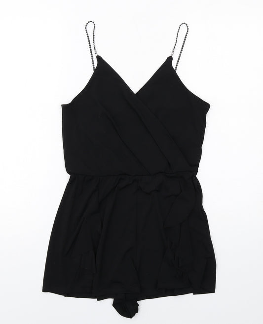 Topshop Womens Black Polyester Playsuit One-Piece Size 10 Pullover