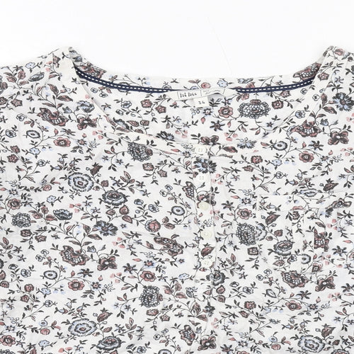 Fat Face Womens White Floral Cotton Basic T-Shirt Size 14 Boat Neck