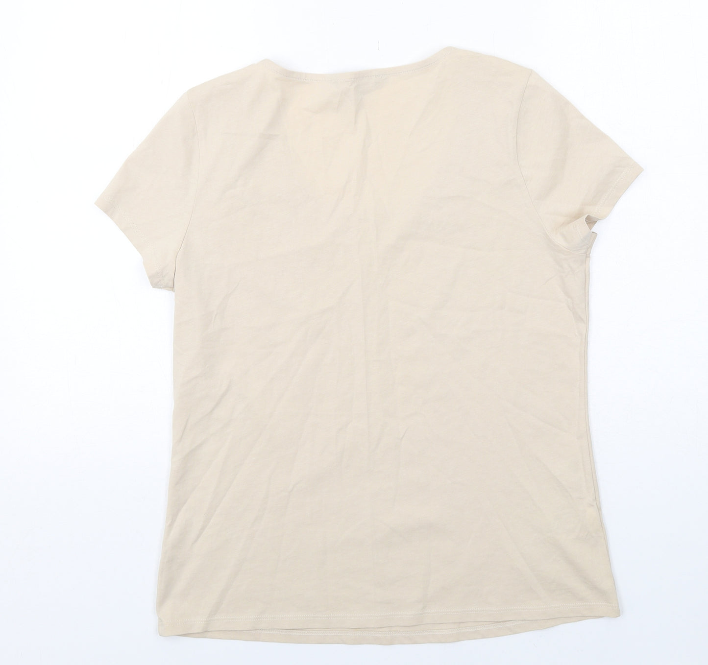 Laura Ashley Womens Beige Cotton Basic T-Shirt Size 12 Scoop Neck - Lace Details