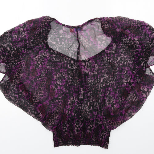 Wish Womens Purple Geometric Polyester Basic Blouse Size S Round Neck