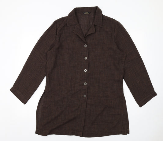 Marks and Spencer Womens Brown Polyester Basic Button-Up Size 16 Collared