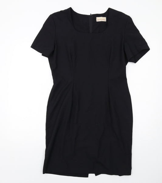 Dorothy Perkins Womens Black Polyester Shift Size 16 Round Neck Zip