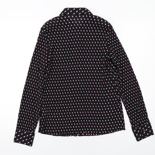 NEXT Womens Black Geometric Polyester Basic Button-Up Size 12 Collared