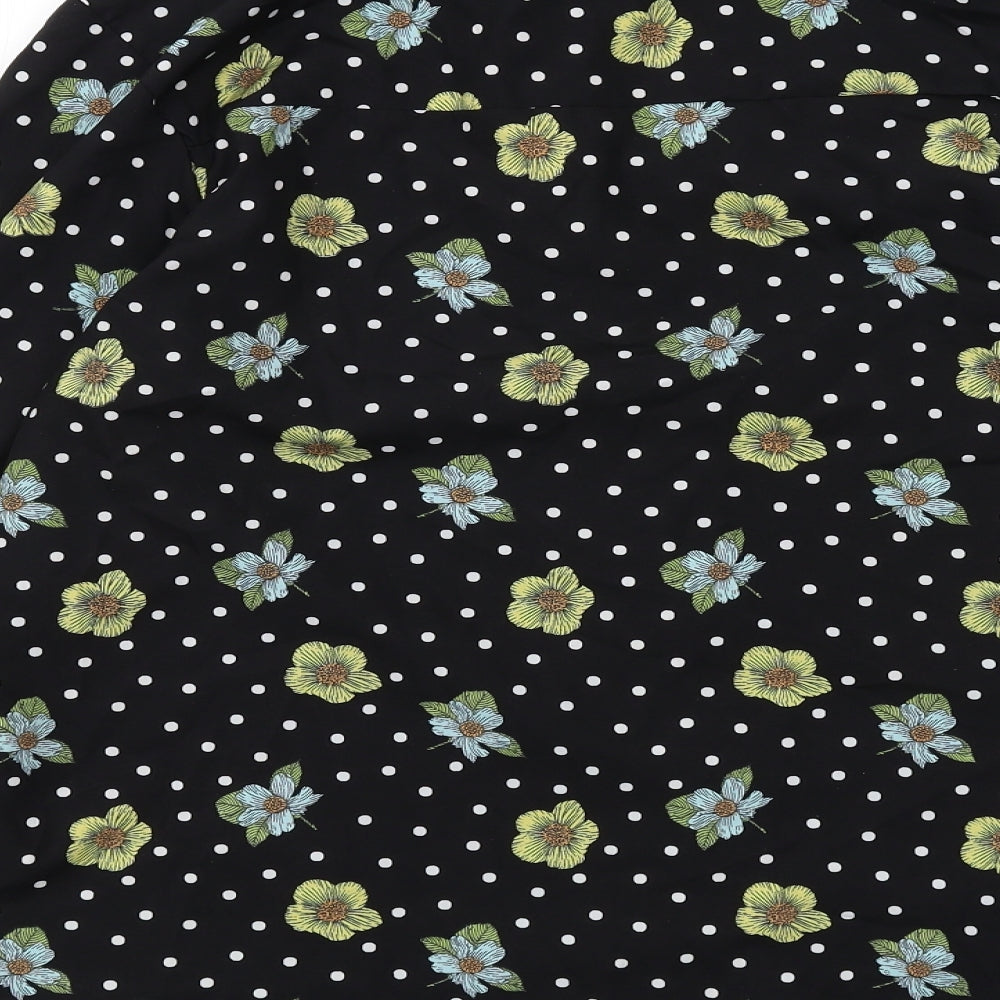 Brave Soul Womens Black Polka Dot Polyester Basic Button-Up Size M Collared - Flowers