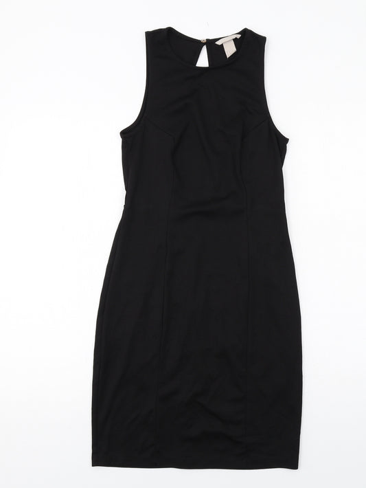 H&M Womens Black Polyester Sheath Size S Boat Neck Button