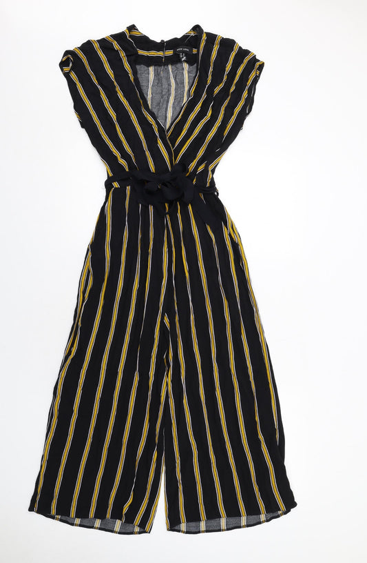 New Look Womens Black Striped Polyester Jumpsuit One-Piece Size 10 Button