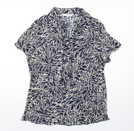 Debenhams Womens Blue Geometric Polyester Basic Button-Up Size 16 Collared