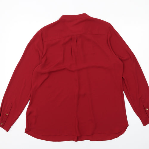Marks and Spencer Womens Red Polyester Basic Blouse Size 18 V-Neck