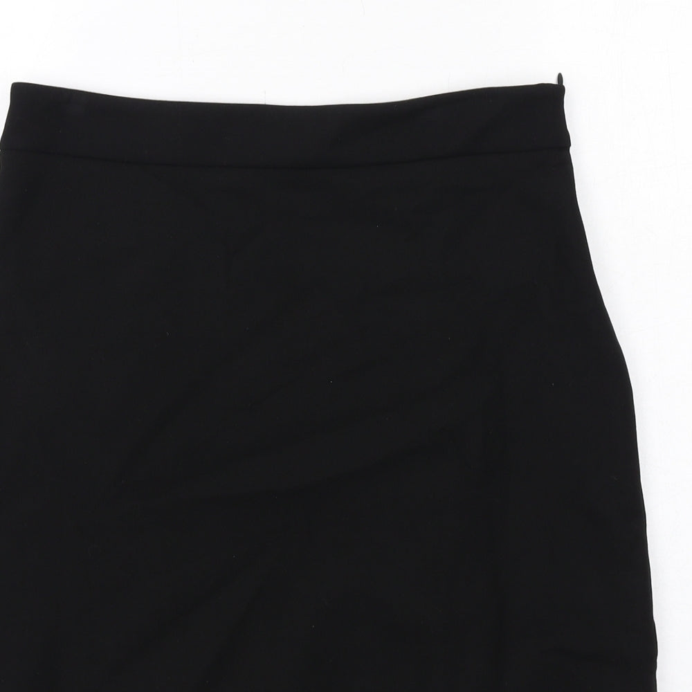 Zara Womens Black Polyamide A-Line Skirt Size M Zip