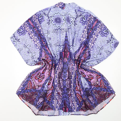 Lipsy Womens Blue Geometric Polyester Kimono Blouse Size S V-Neck