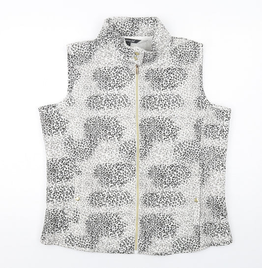 Bonmarché Womens White Animal Print Gilet Jacket Size 16 Zip - Leopard Print