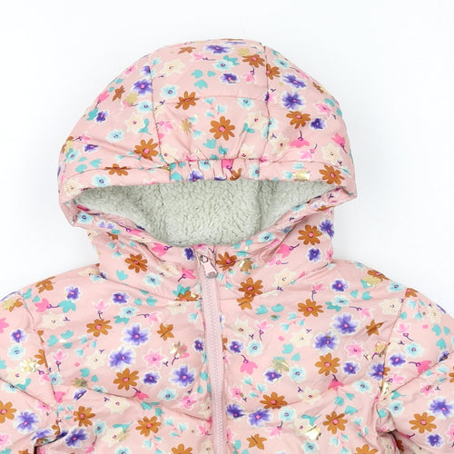 Marks and Spencer Girls Pink Floral Quilted Jacket Size 5-6 Years Zip