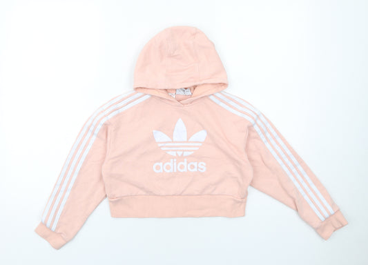 adidas Girls Pink Cotton Pullover Hoodie Size 9-10 Years Pullover