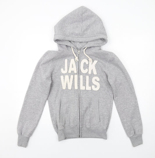 Jack Wills Womens Grey Cotton Full Zip Hoodie Size S Zip