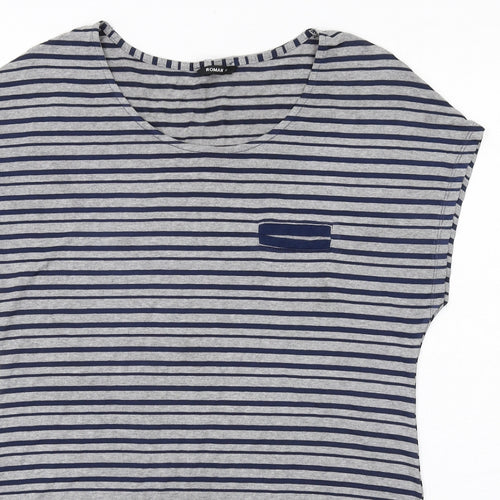 Roman Womens Grey Striped Polyester Basic T-Shirt Size 12 Round Neck