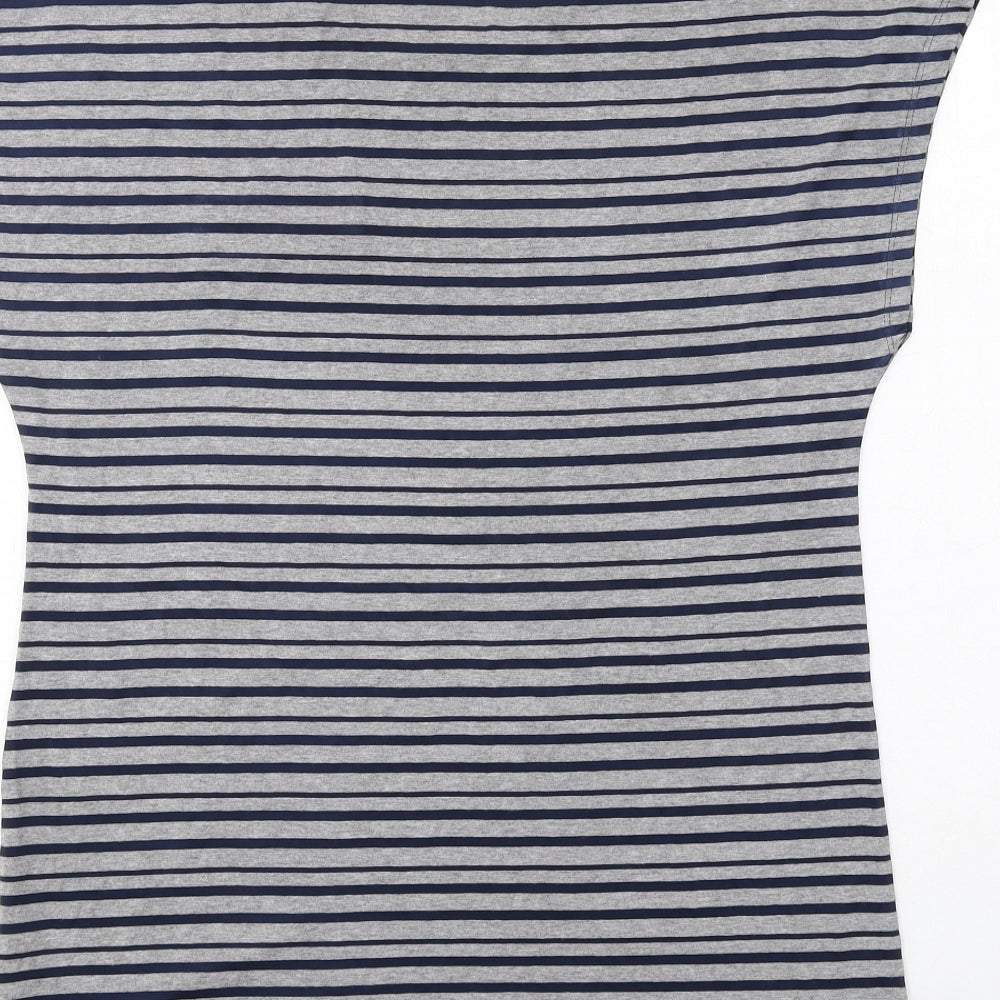 Roman Womens Grey Striped Polyester Basic T-Shirt Size 12 Round Neck