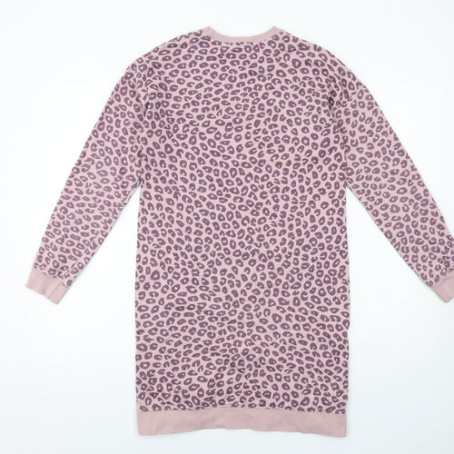 M&Co Girls Pink Animal Print Cotton Jumper Dress Size 11-12 Years Crew Neck Pullover - Leopard Print