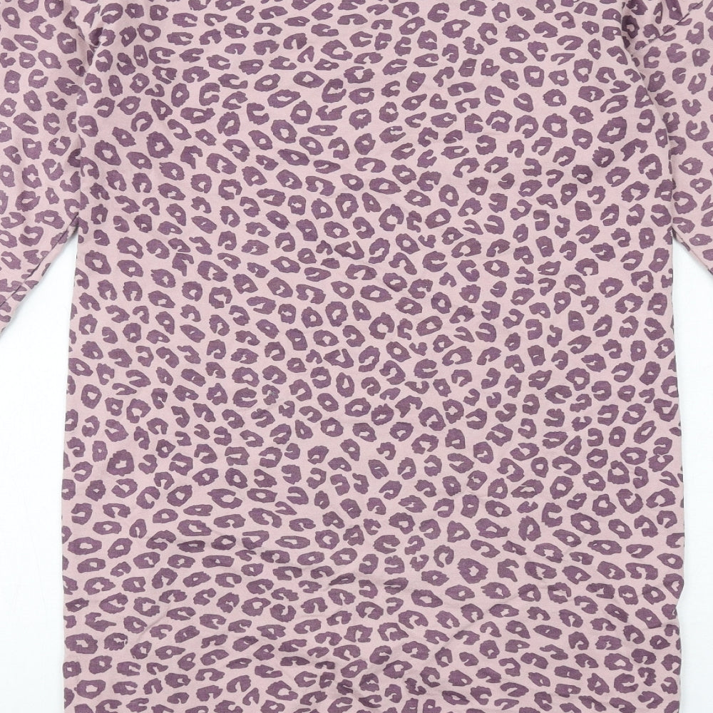 M&Co Girls Pink Animal Print Cotton Jumper Dress Size 11-12 Years Crew Neck Pullover - Leopard Print