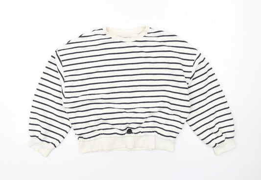 Zara Girls White Striped Cotton Pullover Sweatshirt Size 11-12 Years Pullover