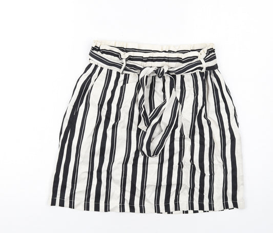 Topshop Womens White Striped Viscose A-Line Skirt Size 12 - Belt included