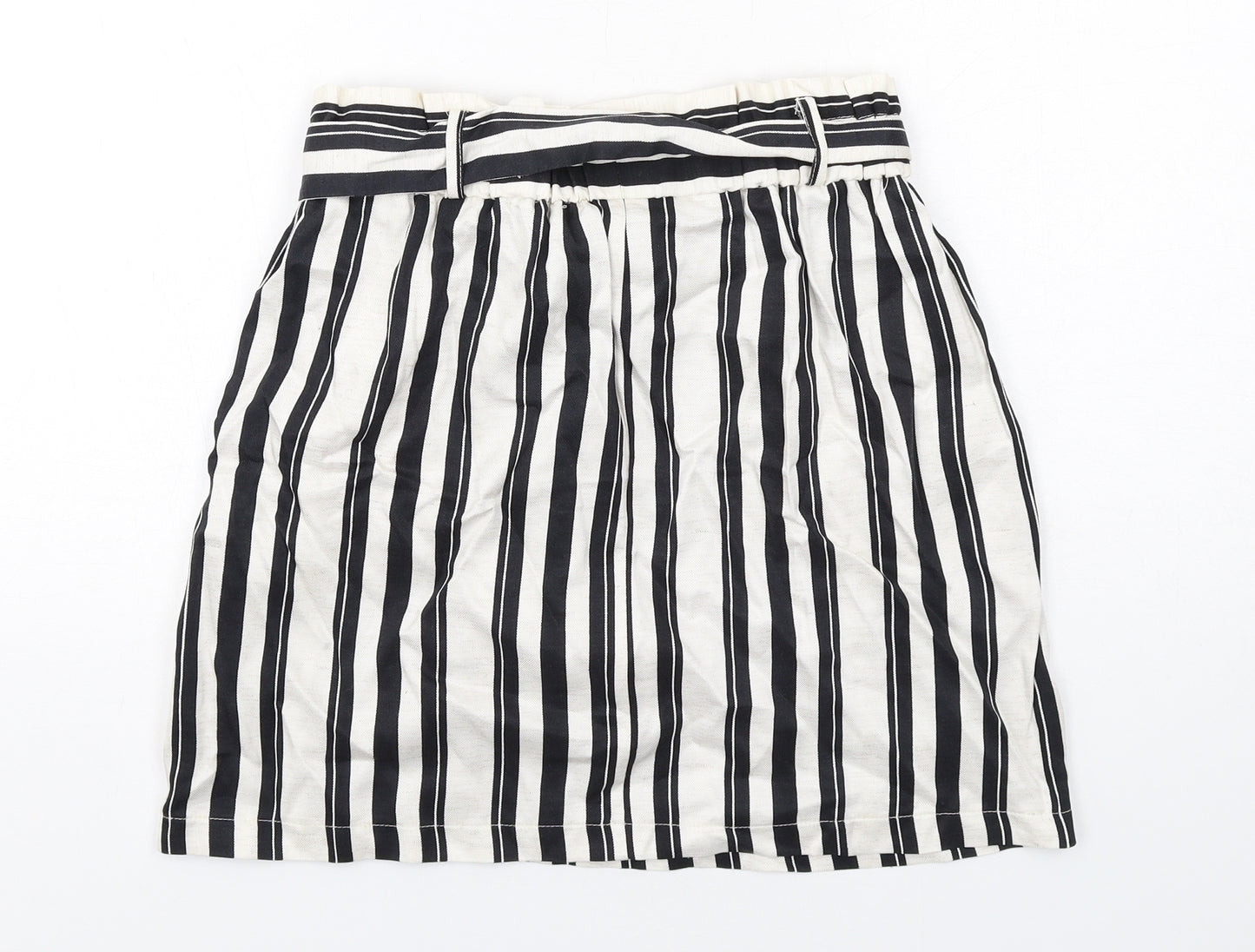 Topshop Womens White Striped Viscose A-Line Skirt Size 12 - Belt included