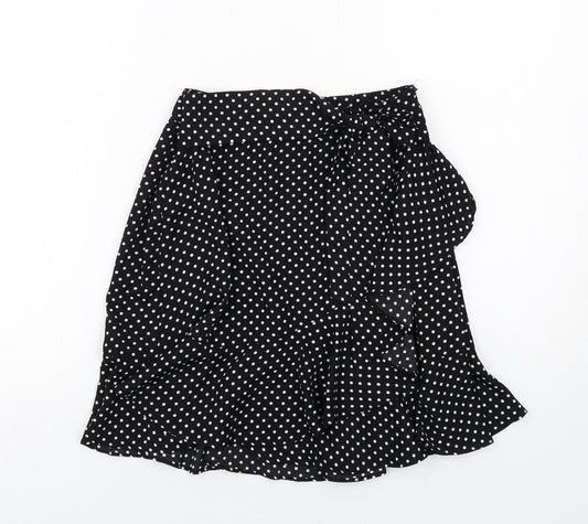 New Look Girls Black Polka Dot Viscose A-Line Skirt Size 14 Years Regular Zip