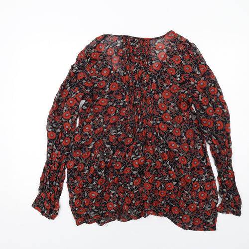 Monsoon Womens Red Floral Polyester Basic Blouse Size 12 Round Neck