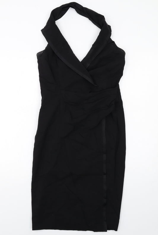 Karen Millen Womens Black Wool Shift Size 12 Halter Zip
