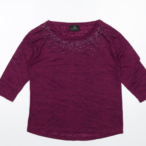 NEXT Womens Purple Polyester Basic Blouse Size 12 Round Neck
