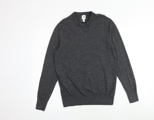 H&M Mens Grey Round Neck Wool Pullover Jumper Size S Long Sleeve