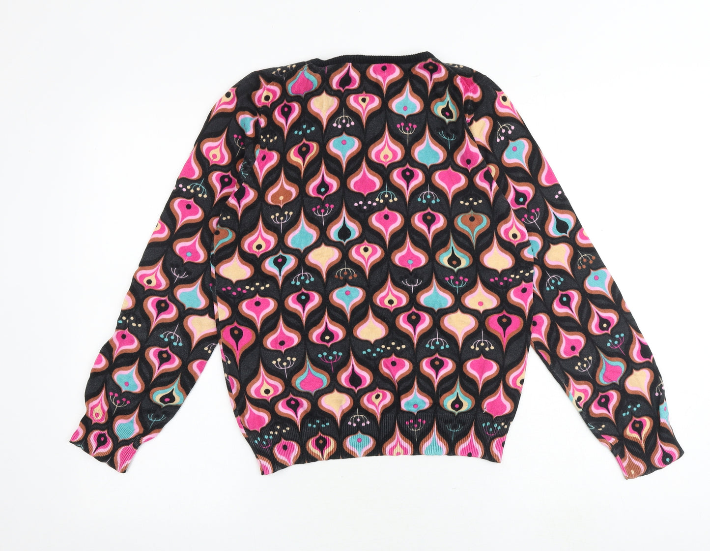 Uttam London Womens Multicoloured Round Neck Geometric 100% Cotton Cardigan Jumper Size L