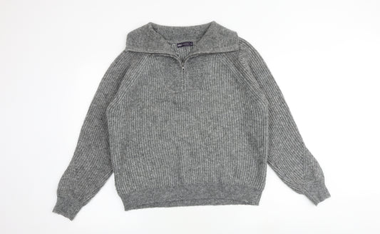Marks and Spencer Womens Grey Collared Acrylic Pullover Jumper Size M