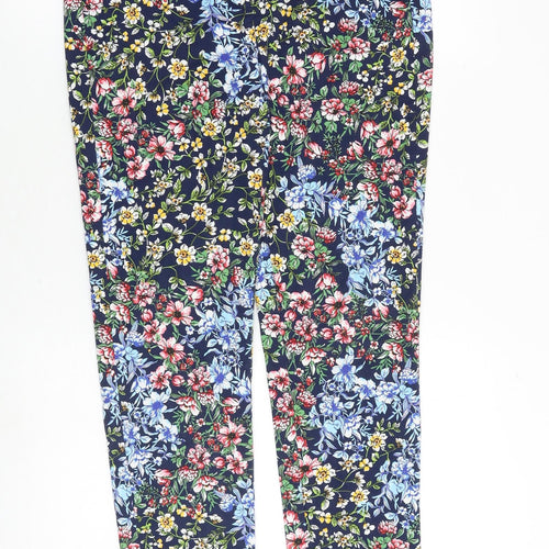 Marks and Spencer Womens Multicoloured Floral Cotton Chino Trousers Size 10 Regular Zip
