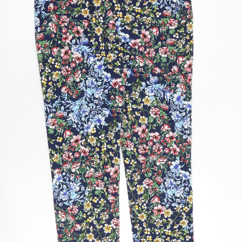 Marks and Spencer Womens Multicoloured Floral Cotton Chino Trousers Size 10 Regular Zip