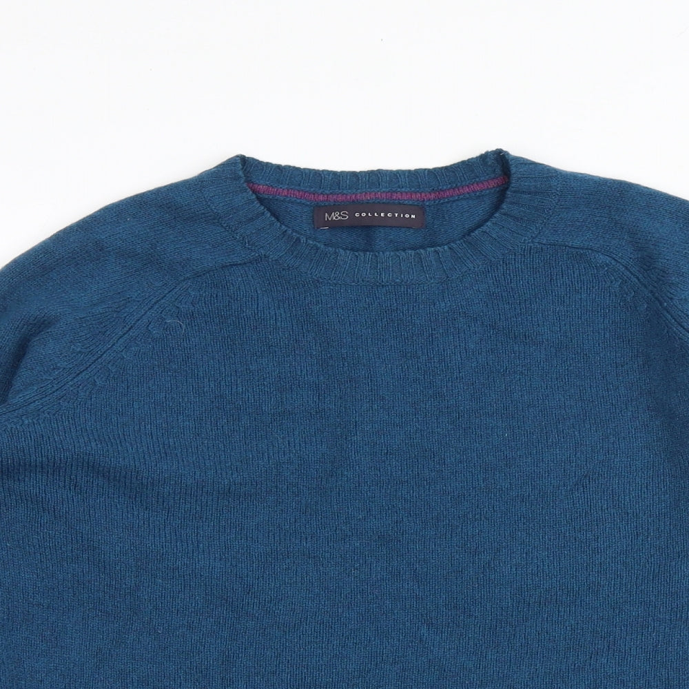 Marks and Spencer Womens Blue Round Neck Wool Pullover Jumper Size 8