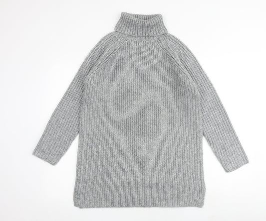 Marks and Spencer Girls Grey Polyester Jumper Dress Size 10-11 Years Roll Neck Pullover