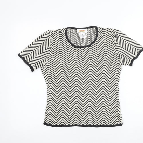 Talbots Womens Silver Geometric Silk Basic T-Shirt Size S Round Neck