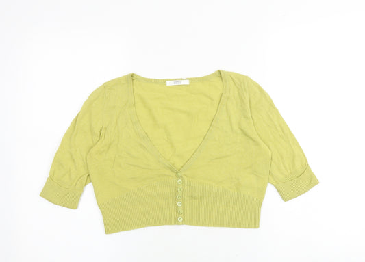 Marks and Spencer Womens Yellow V-Neck 100% Cotton Cardigan Jumper Size 8 - Cropped