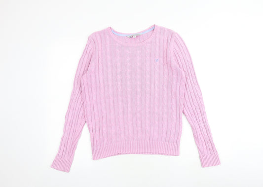 Crew Clothing Womens Pink Round Neck 100% Cotton Pullover Jumper Size 14