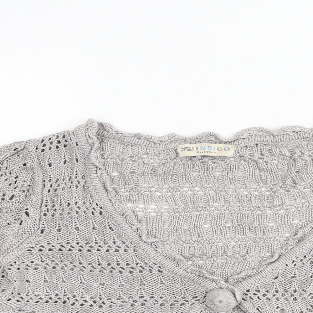 Marks and Spencer Womens Grey Scoop Neck Viscose Cardigan Jumper Size 12