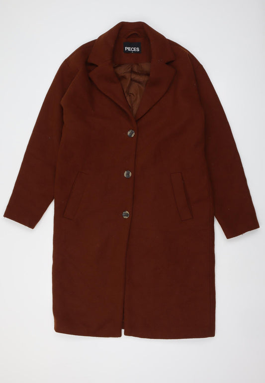 Pieces Womens Brown Overcoat Coat Size M Button